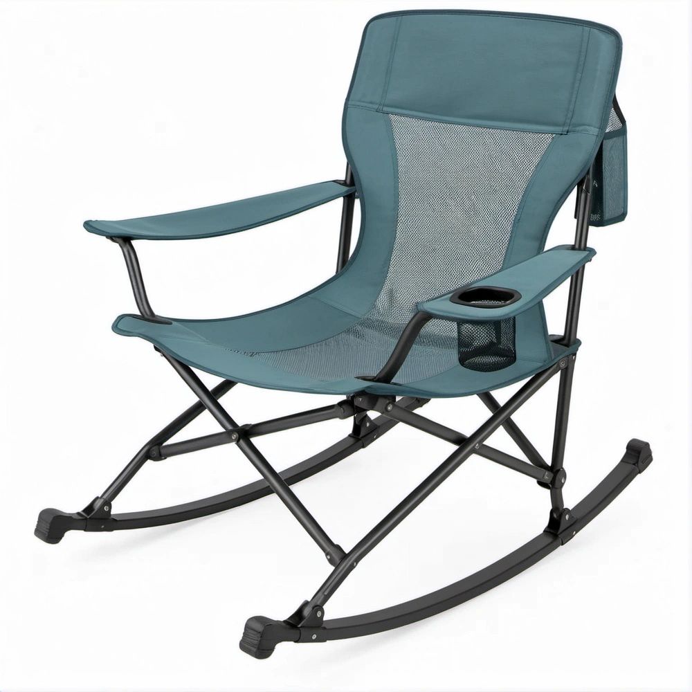 Klappbarer Schaukel-Campingstuhl Petrol/Schwarz, 100 x 90 x 65 cm