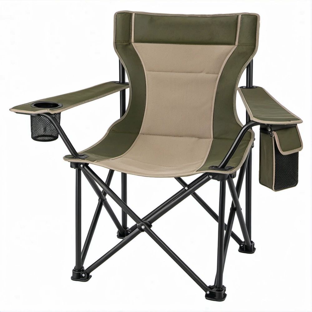 Klappbarer Campingstuhl Olivgrün/Beige/Schwarz, 60 x 60 x 105 cm