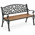 2-Sitzer Gartenbank mit Blattornamenten, Schwarz/Braun, 122 x 58 x 87 cm