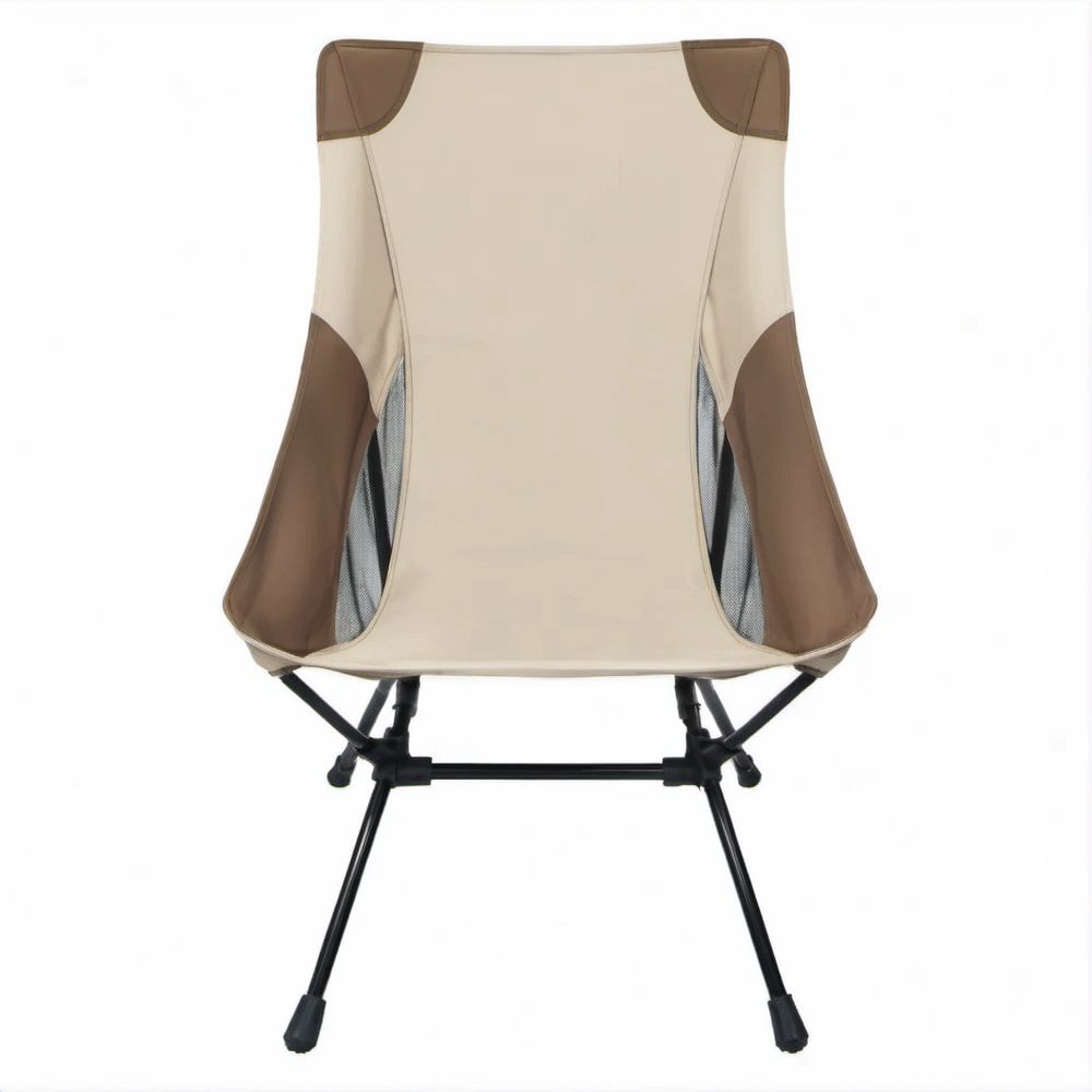 Klappbarer Campingstuhl mit hoher Rückenlehne, Beige/Braun/Schwarz, 68 x 55 x 92 cm