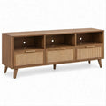 TV-Lowboard aus MDF mit Walnussfurnier und Rattan, 150 x 40 x 60 cm