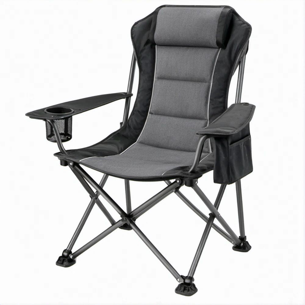 Faltbarer Campingstuhl Grau/Schwarz aus Polyester und Stahl, 60 x 90 x 95 cm