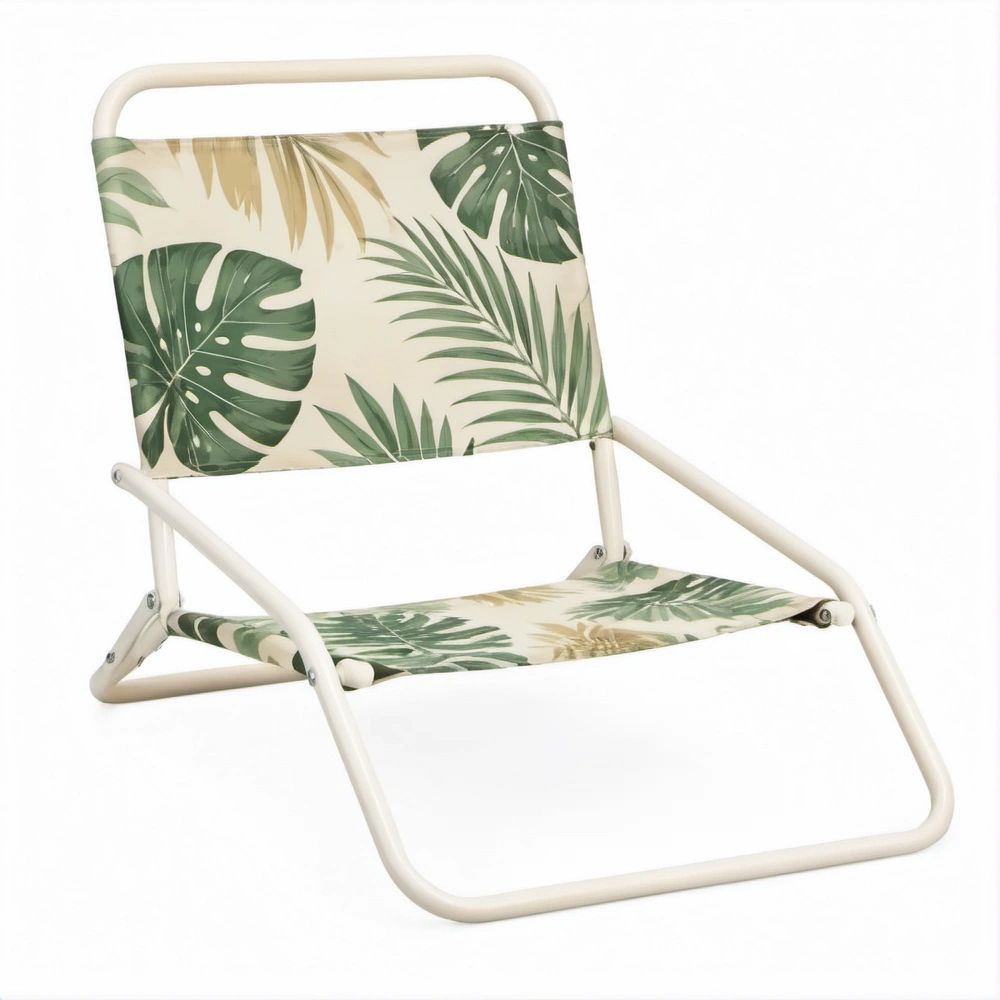 Klappbarer Campingstuhl in Creme, Grün und Beige, 58 x 64 x 70 cm