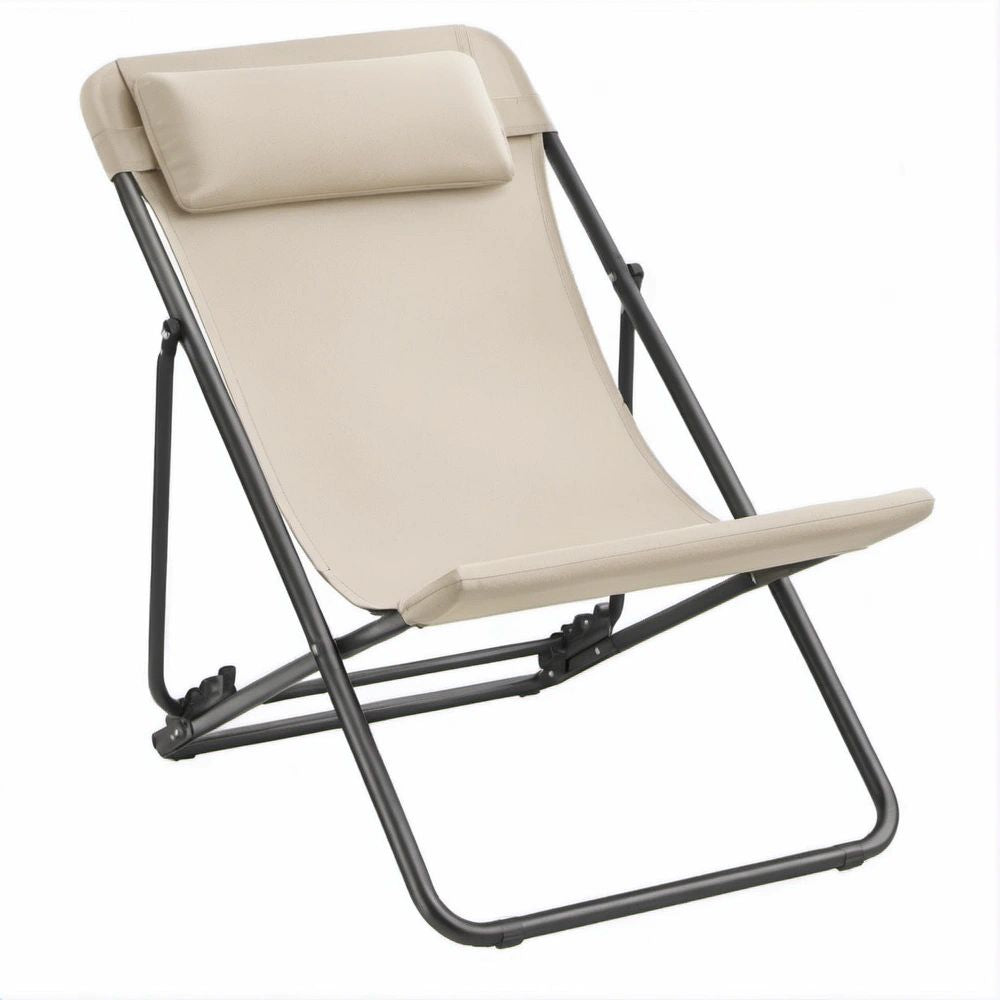 Klappbarer Hochlehner Beige/Schwarz, 95 × 60 × 78 cm