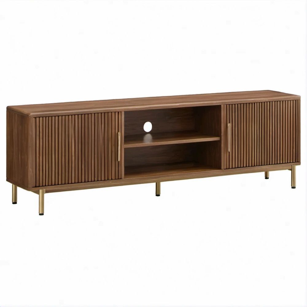 TV-Lowboard aus MDF mit Walnussfurnier, Nussbraun/Messingfarben, 160 x 40 x 60 cm