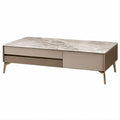 Rechteckiger Couchtisch in Taupe und Walnussoptik mit Sintersteinplatte, 130 x 70 x 42 cm