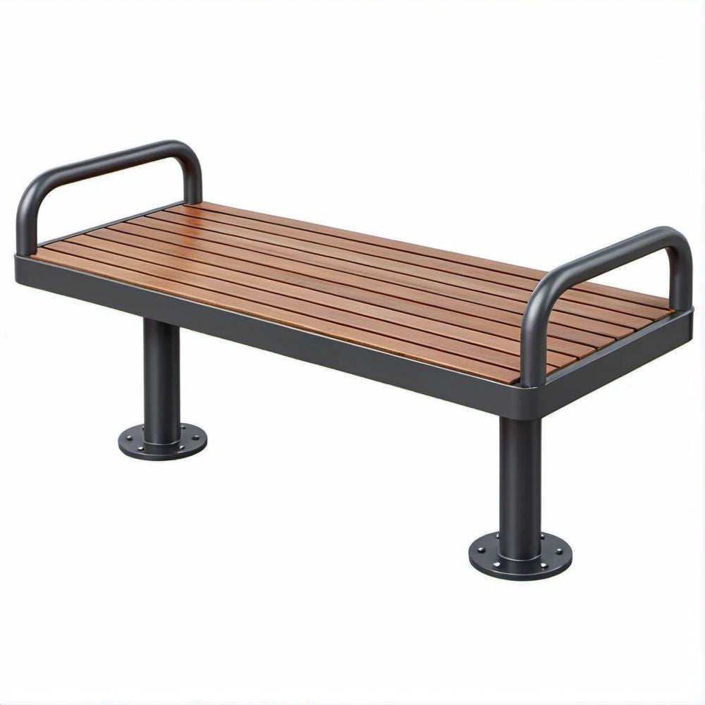 Gartenbank mit Haltebügeln aus Stahl und WPC, Schwarz/Braun, 150 x 50 x 65 cm
