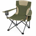 Klappbarer Campingstuhl mit Armlehnen, Getränkehalter und Seitentasche, Grün/Beige, 88 × 58 × 92 cm