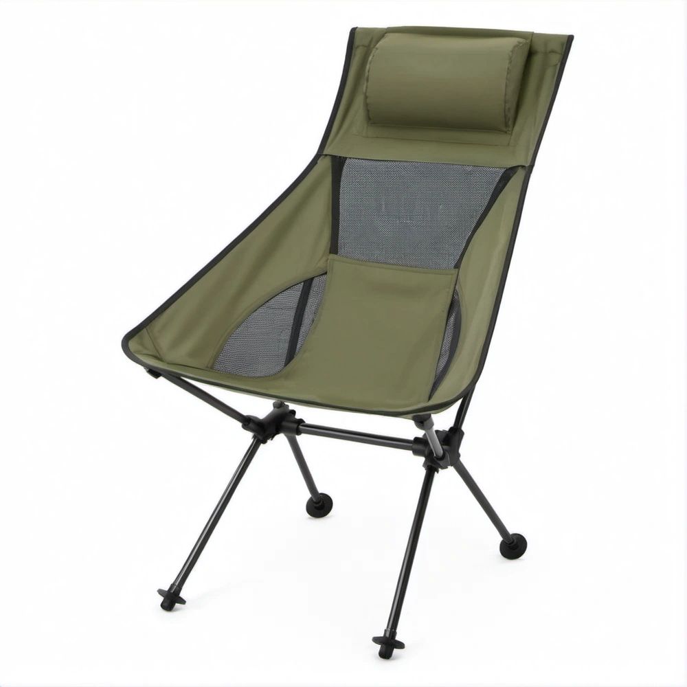 Klappbarer Camping-Hochlehner in Olivgrün/Schwarz, 60 x 65 x 100 cm