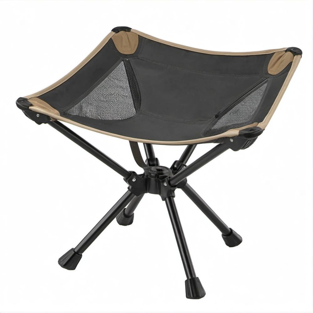 Klappbarer Campingstuhl Schwarz/Beige aus 600D-Polyester mit Stahlgestell, 54 x 54 x 66 cm