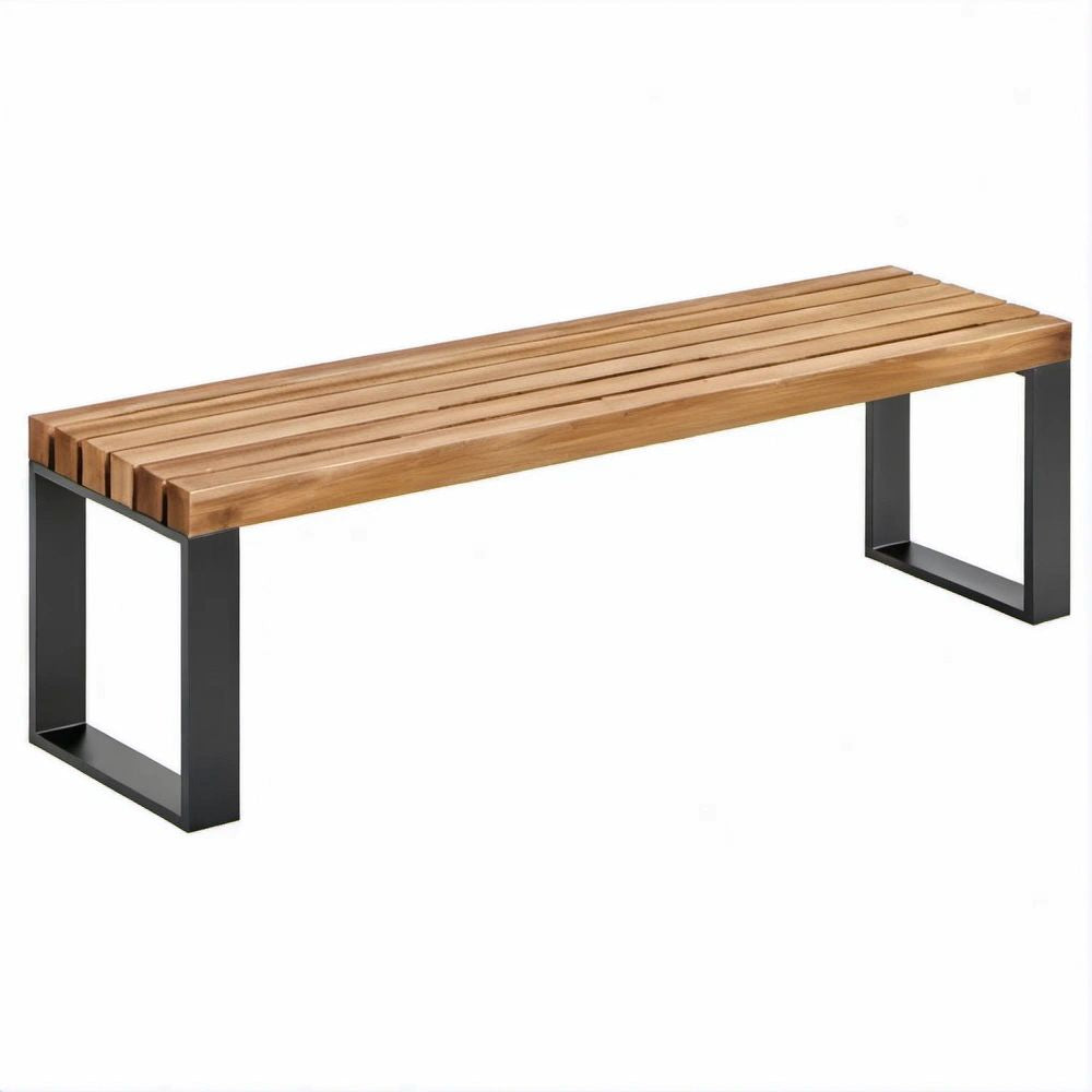 Rechteckige Sitzbank ohne Rückenlehne aus Akazienholz und Stahl, Braun/Schwarz, 180 x 35 x 45 cm